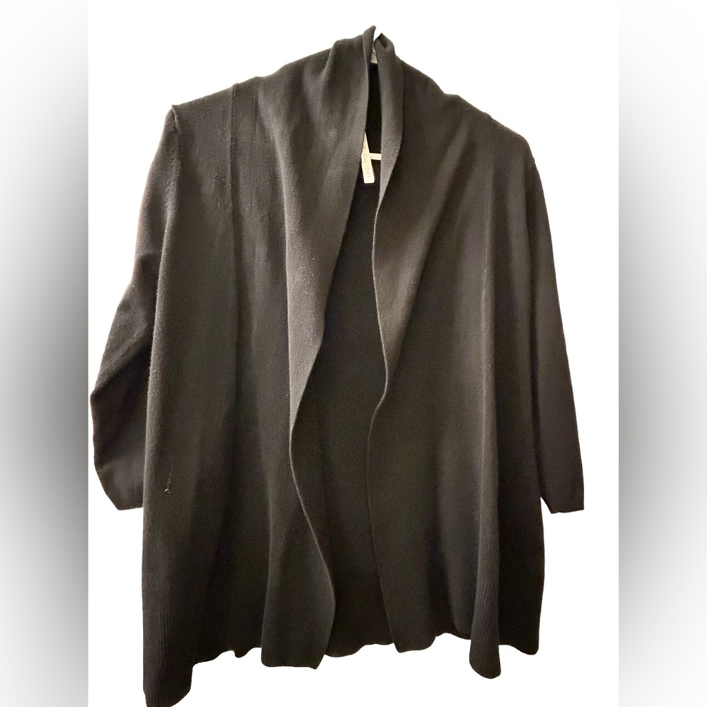 Leo & Nicole Black Open Front Cardigan with 3/4” Sleeves Size Small